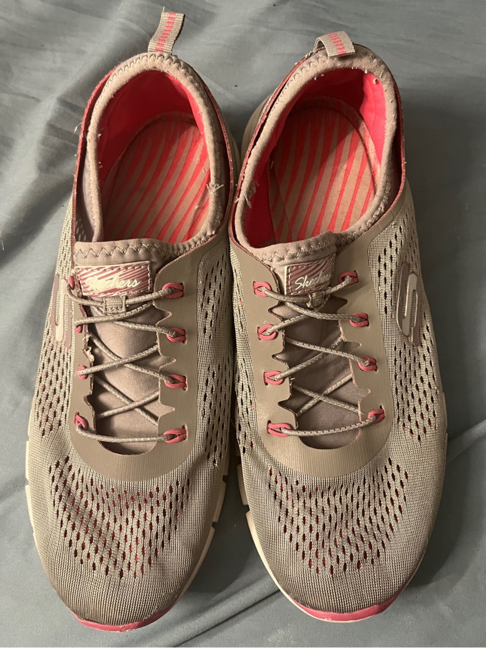 Skechers Glider Gray Slip-On Athletic Sneakers with Pink Accents
